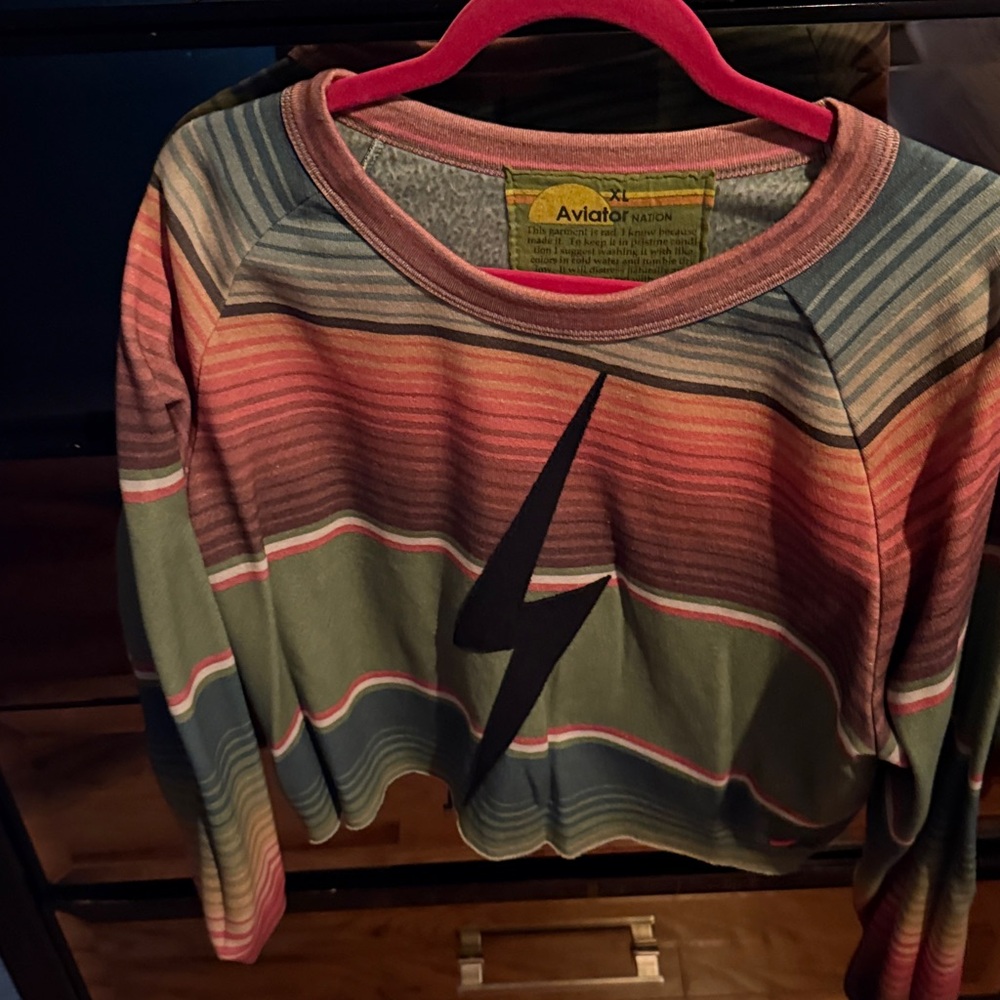 Aviator Nation Multicolor Striped Lightning Sweatshirt